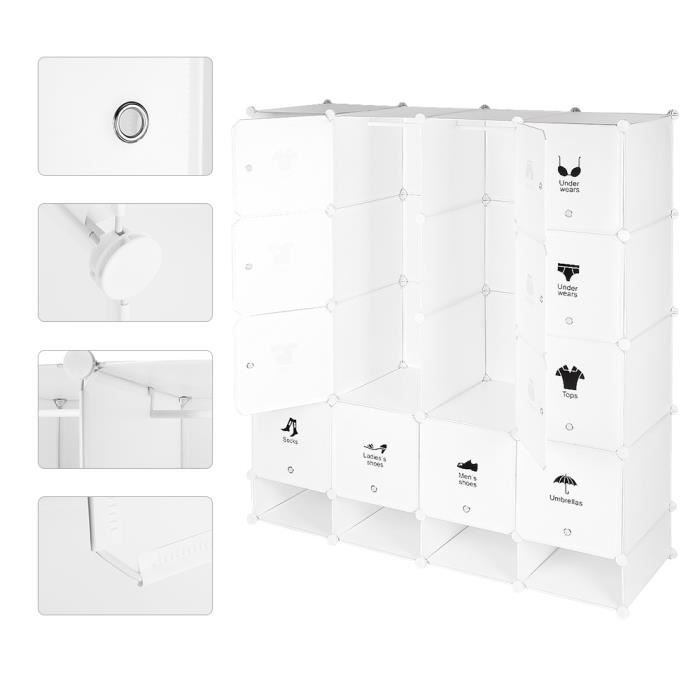 étagère enfichable modulable 20 cubes blanc avec barre de vêtements - marque - modèle
