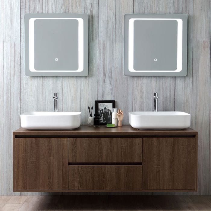 MEUBLE DE SALLE DE BAIN SUSPENDU 150CM DOUBLE LAVABO ET MIROIR AVEC LED TACTILE SIENA