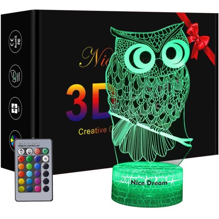 Chouette Veilleuse 3d Pour Enfants Cadeau De Hibou Cadeaux Pour Femme Lampe Hibou Avec 16 Couleurs Changeantes Et Tel Eacu Cdiscount Puericulture Eveil Bebe