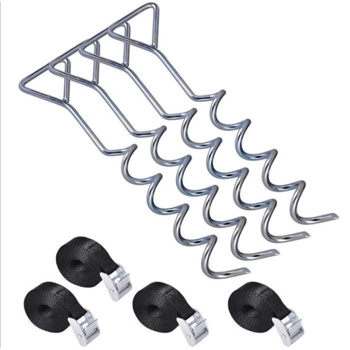 Lot De 4 Ancrages Au Sol Trampoline Avec Sangles - Fixation Résistante Vents Violents