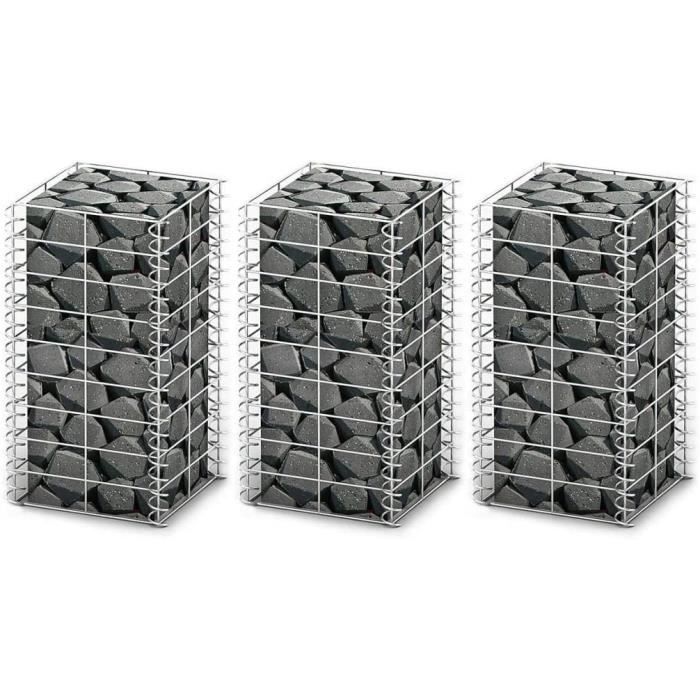 Lot De 3 Gabions Pour Mur De Soutènement Ou Clôture - Acier Galvanisé, Tailles 50/100/150 Cm De Long - À Remplir De Pierres
