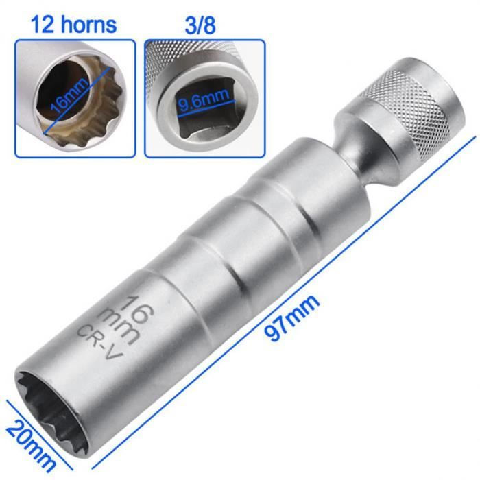 Clé à Bougie Magnétique Zocipro 14mm & 16mm - 12 Pans 3/8" - Acier Chrome Vanadium - Pour Voiture
