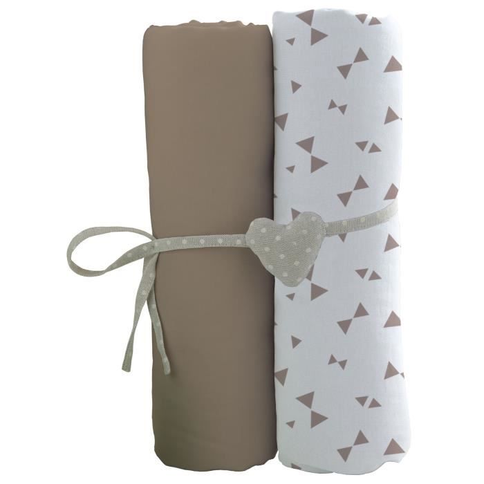 BABYCALIN 2 Draps Housse Bébé Taupe et Imprimé Nœuds Taupe 70 x 140 cm