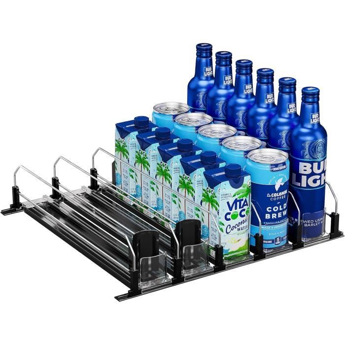 Distributeur De Canettes Pour Frigo – Organisateur 4 Rangées Avec Glissières Automatiques Pour 16 Boissons (Blanc, 31 Cm)