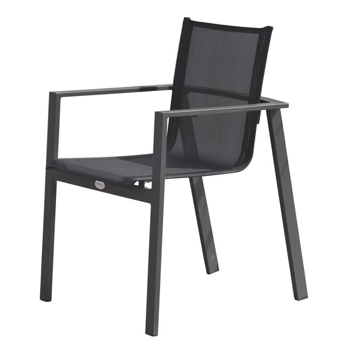 fauteuil de jardin empilable miami en textilène noir et aluminium - gris anthracite