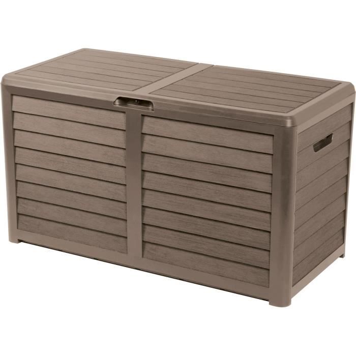 EDA Coffre de jardin BAYA en Plastique 420 litres - Décor imitation bois - Taupe - Fabriqué en France