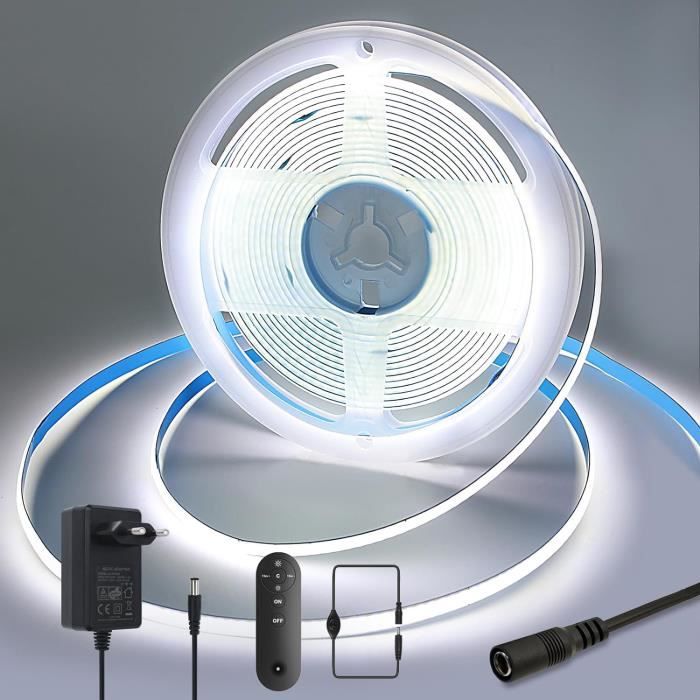 Ruban LED COB 5mm 400 LEDs/m - Blanc Ou Blanc Chaud, 12V, IP20, Pour Décoration Intérieure, Neuf