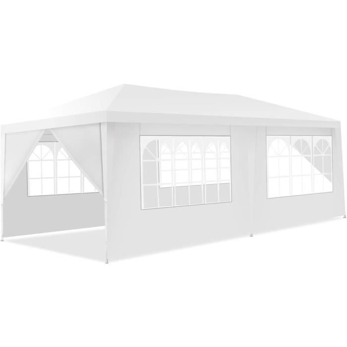 GOPLUS 3x6M Tonnelle Tente de Réception 6 Bâches avec Fenêtres,Pergola avec Piquets et Cordes,Tissu Étanche/Résistant au Soleil