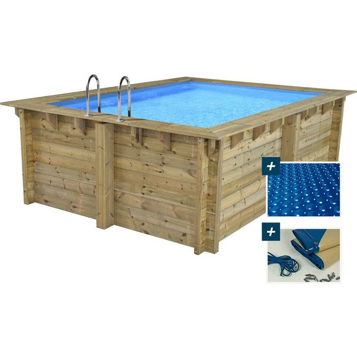 Piscine bois rectangle Caimans 140 - 4.10 x 3.00 x 1.39 m + Bâche à bulles 180 µ - Bâche hiver 280 g/m²