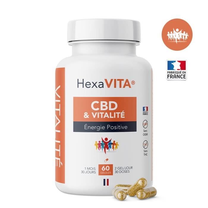 60 Gélules CBD HexaVITA 1500mg, Energie Vitalité, sans THC 1 boîte ...