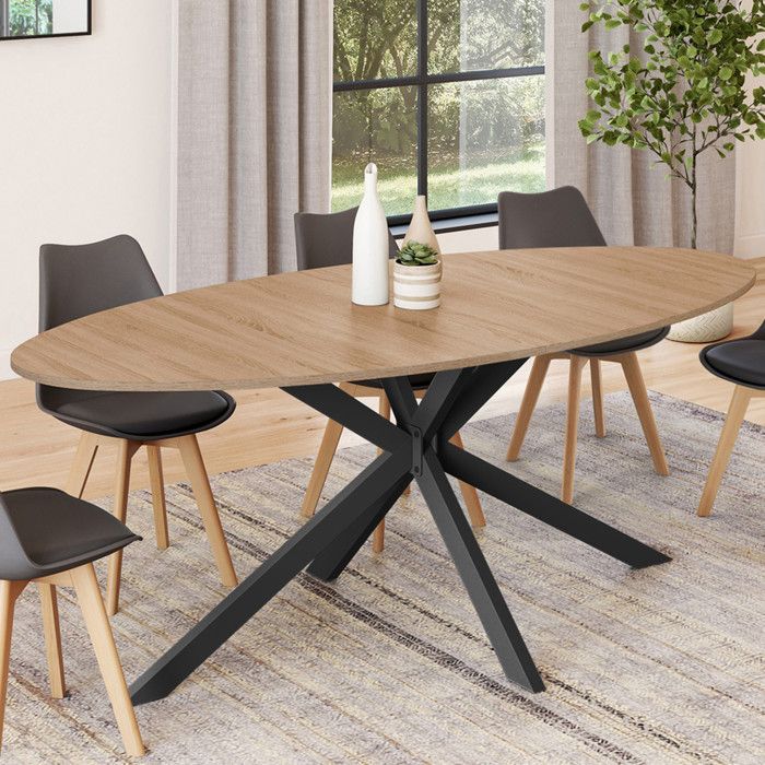 Table à Manger Ovale Alix 10 Personnes - Pied Araignée Bois Et Blanc 200 Cm IDMarket