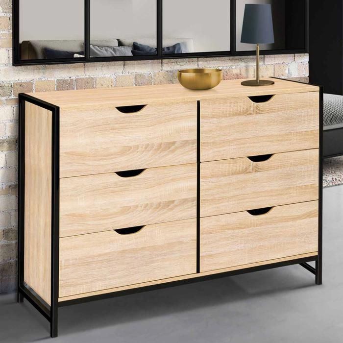 IDMARKET Commode 6 tiroirs DETROIT 115 cm design industriel IDMARKET Commode 6 tiroirs DETROIT 115 cm design industriel