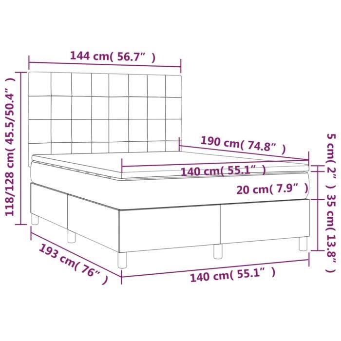 Lit à sommier tapissier - MOTHINESSTO - LY2642 - Velours gris clair - Matelas ressorts ensachés - 2 places