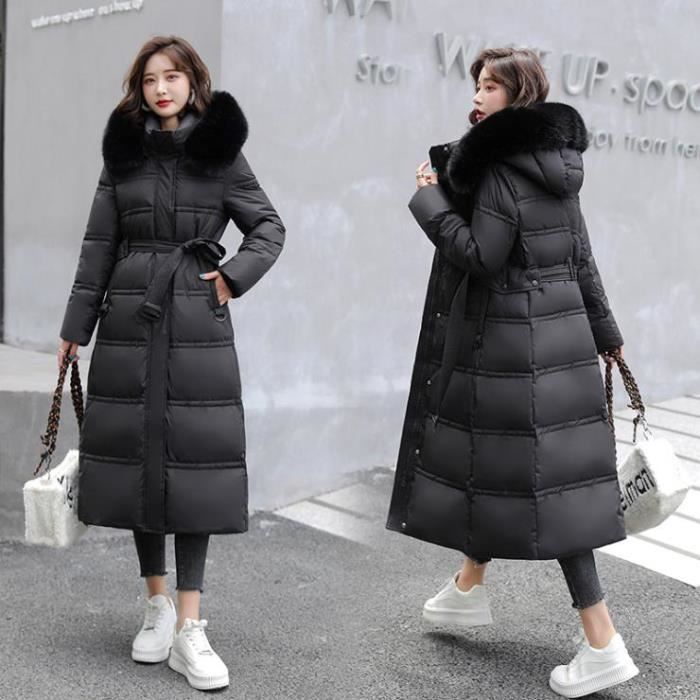 Manteau Femme Nouvelle mode Hiver Loisir version longue elegant collier de fourrure Noir ZC Noir Cdiscount Pret a Porter