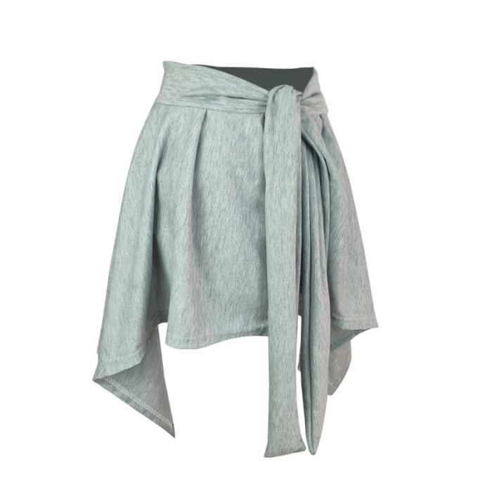 Short Été Lin Femme BEIGAI Taille Haute - Jambe Large Poches Ourlet Enveloppant Zippé