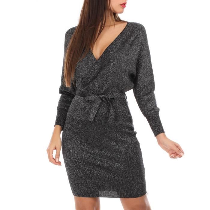 Robe Pull Noire A Paillettes Manches Chauve Souris Noir Achat Vente Robe Bientot Le Black Friday Cdiscount