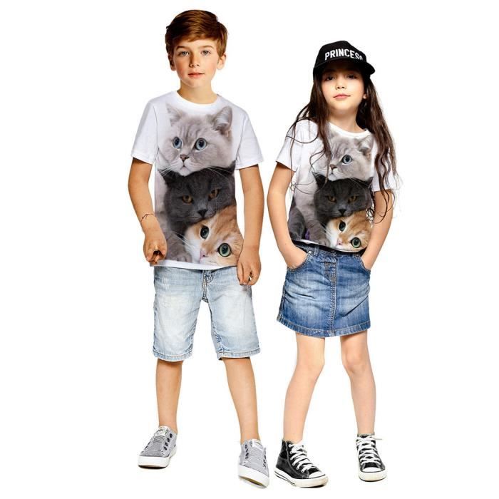 T-Shirts Enfant 3D TUONROAD - Manches Courtes, Motifs Loup, Galaxie - Pour Garçons/Filles 6-14 Ans