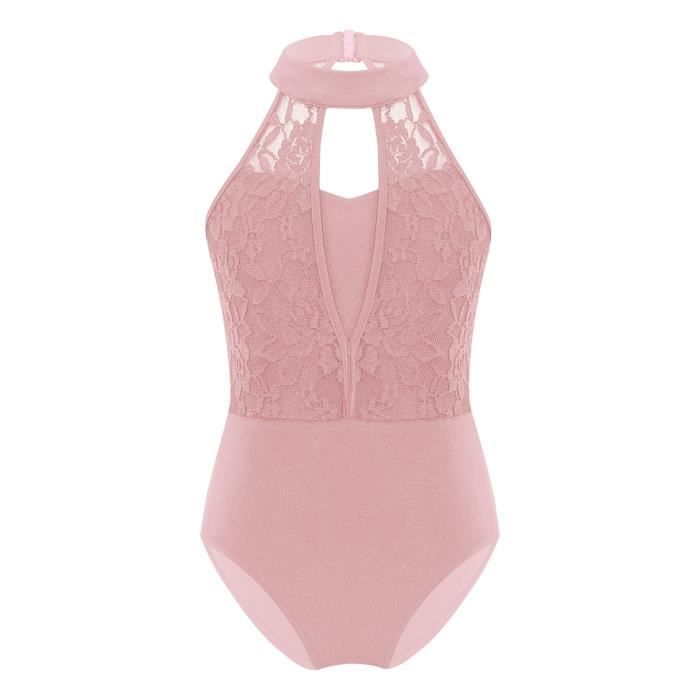 Mufeng Justaucorps de Danse Classique Fille Body Ballet avec Legging Bodysuit Dancewear Manches Longues pour Enfant 3-15 Ans B Nude Col Rond 3-4 ans