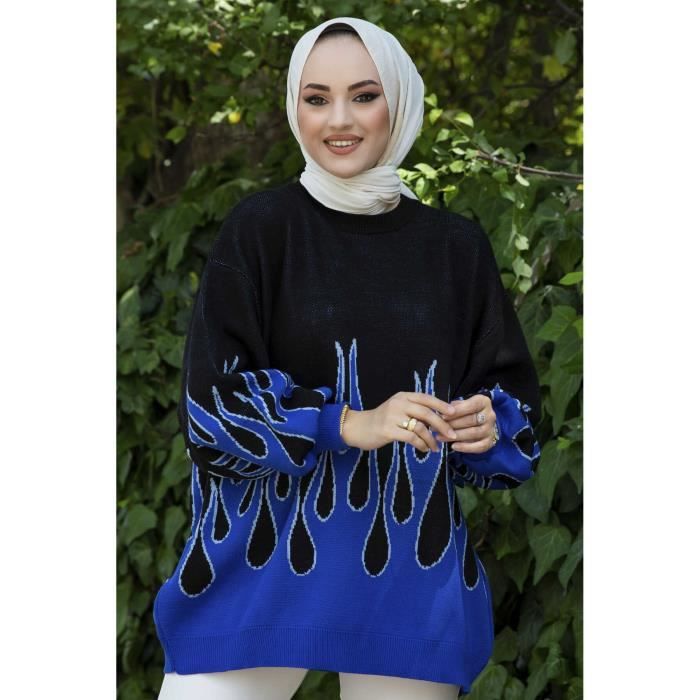 Femmes v tements musulmans feu motifs tricots Hijab pull Robe