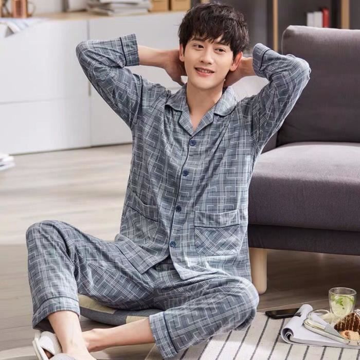 Pyjamas pour hommes VITATA Printemps Automne Tissu polyester de haute qualite Gris Gris Cdiscount Pret a Porter