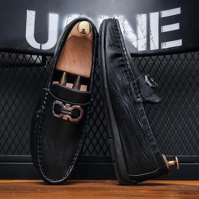 Mocassins de conduite en cuir pour hommes AY™ Noir