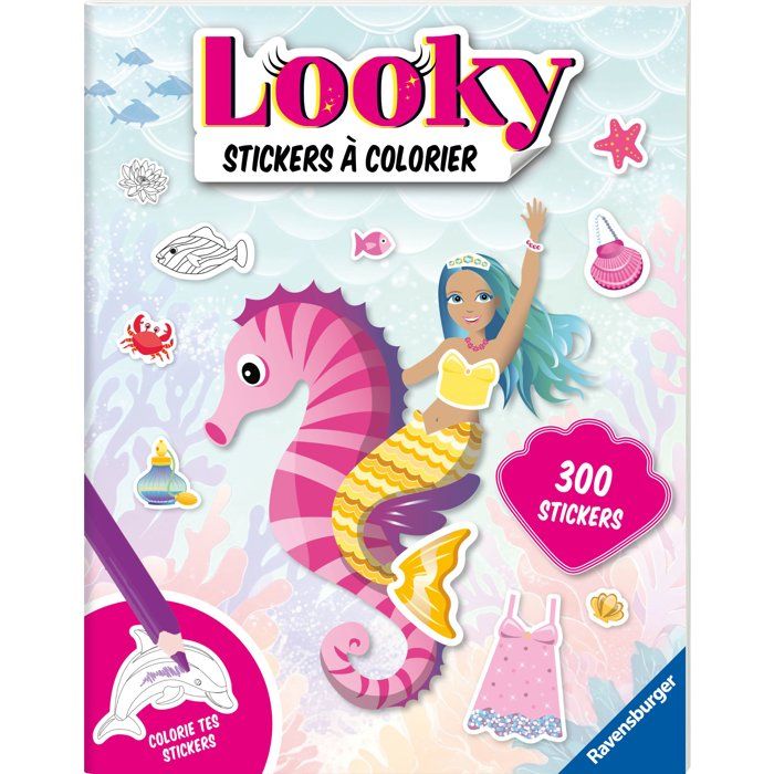 Ravensburger – Looky Livre de stickers – Livre stickers à colorier – 24 pages – Dessin de mode – Sirènes – Dès – 13099072