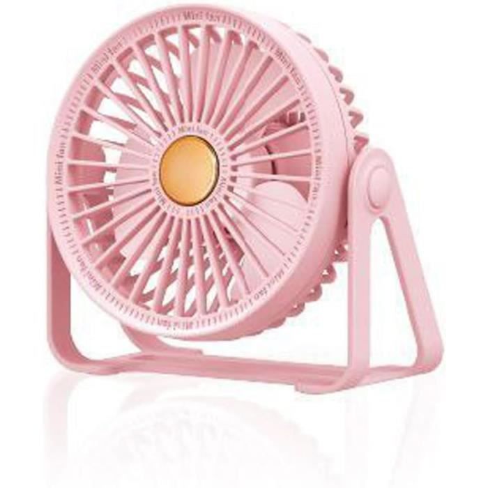 Ventilateur USB Portable KIMTAR - Mini Ventilateur De Bureau Avec Crochet, 3 Vitesses, Autonomie 12h - Rose