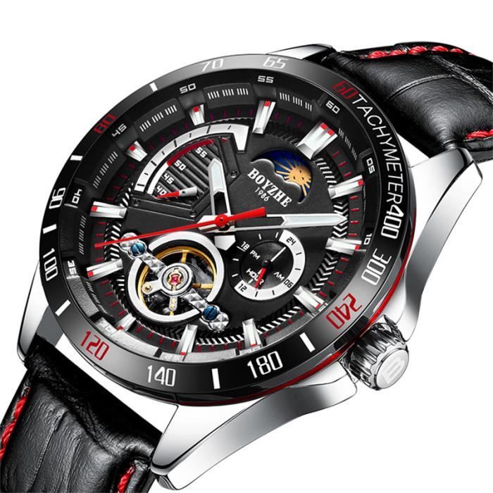 Montre Bracelet Homme Sport Mécanique Automatique Avec Bracelet En Cuir - Neuve Avec étiquettes