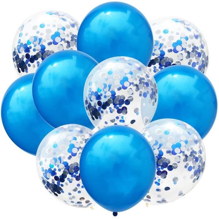 10pcs Ballons Confettis Bleu et Argent pour Anniversaire ou