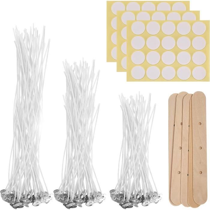 150 Mèches Bougie Coton Naturel - 10/15/20cm Avec Supports Bois Et Autocollants, Pour Cire Soja, Abeille