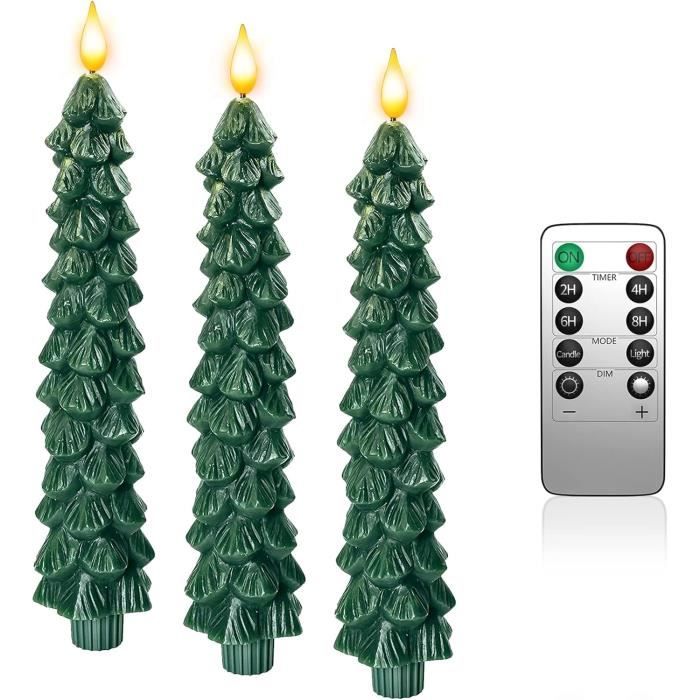 Lot de 3 bougies LED pour sapin de Noël avec fonction minuterie et