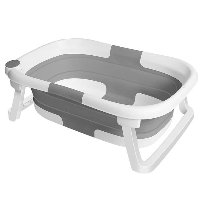 Baignoire Bébé Pliable Avec Thermomètre Et Coussin - Baignoire Portable Gris Pour Nouveau-né 0-24 Mois, 80x50x23 Cm