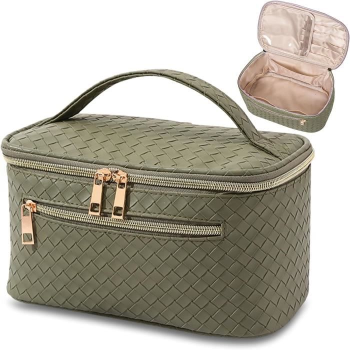 Trousse De Toilette Maquillage BRICS En Cuir Vert - Cadre Rigide - Occasion