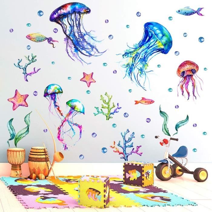 Autocollant Mural Poissons De Récif Corallien - Décoration Chambre Enfant - Marque Decowall - Neuf