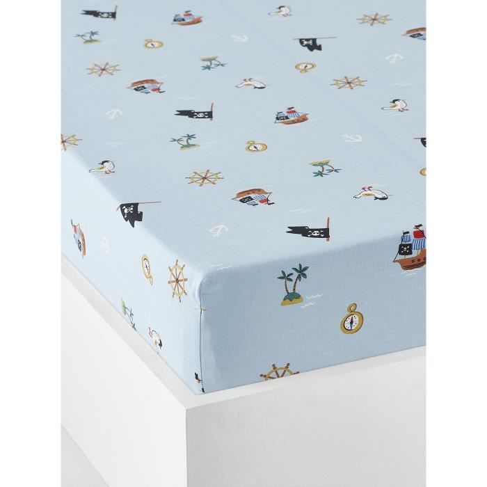 VERTBAUDET Drap-housse enfant P COMME PIRATE Oeko-Tex® bleu 90X200