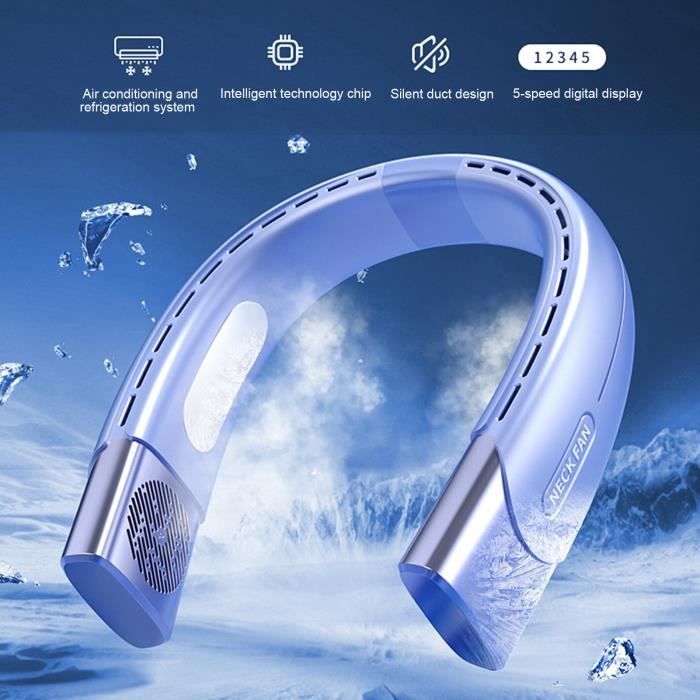 Ventilateur de cou - WIRLSWEAL - Rechargeable - 5 vitesses - Portable - Bleu - Wirlsweal
