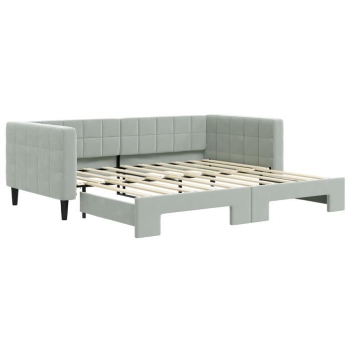 Lit De Jour Avec Lit Gigogne 90x200 Cm – Velours Gris Clair