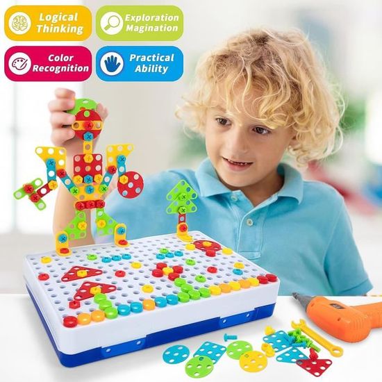 TONZE Mosaique Puzzle Jouet Enfant 3 Ans Garçon Fille, Jeux de Construction Puzzle 3D Dinosaure Bricolage Perceuse Jeux Educatif 3 4 Ans Cadeau Enfant