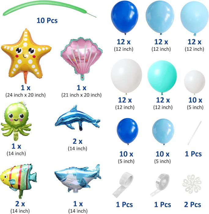 LATEX ARCHE DE ballon sous la mer Bleu Océan Guirlande Ballon Garçons