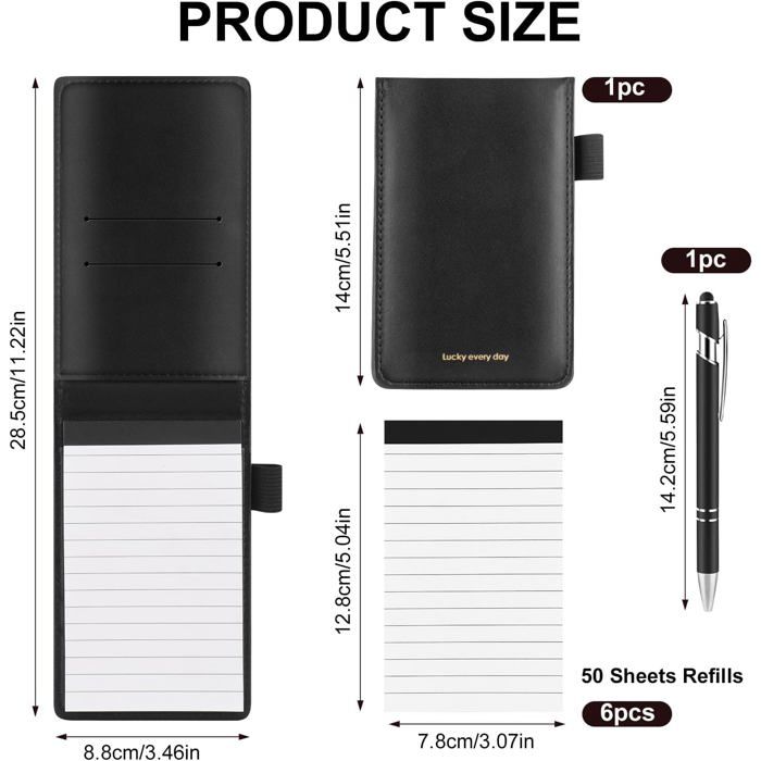 Mini Bloc Notes De Poche A7 - 14x8.5cm, Cuir PU, Avec Stylo Et 4 Blocs Remplacement - Idéal Bureau, École