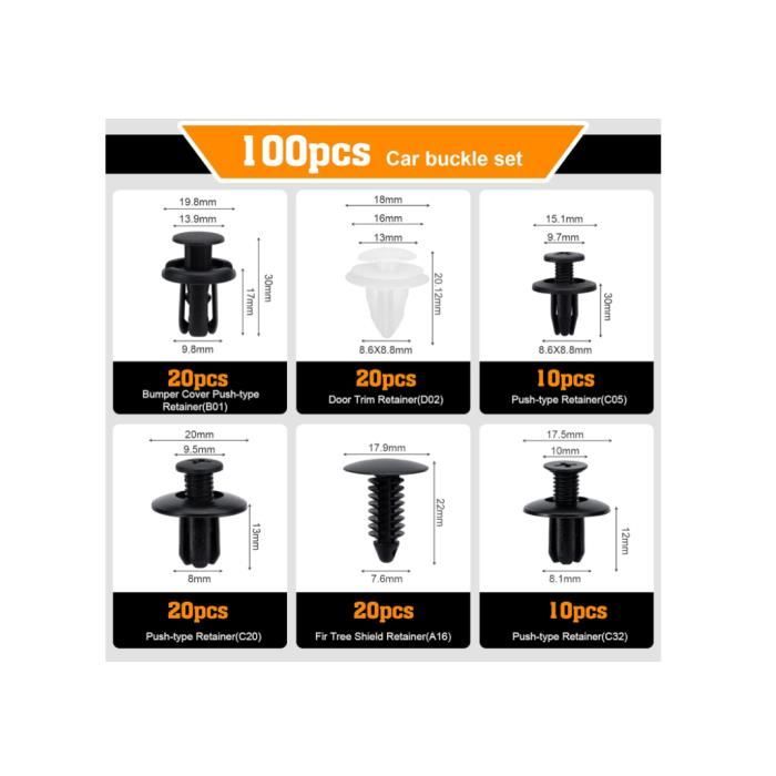 Clips De Fixation Auto Universels - Lot De 100 Agrafes Plastique Pour Panneaux De Porte, Pare-chocs - 8
