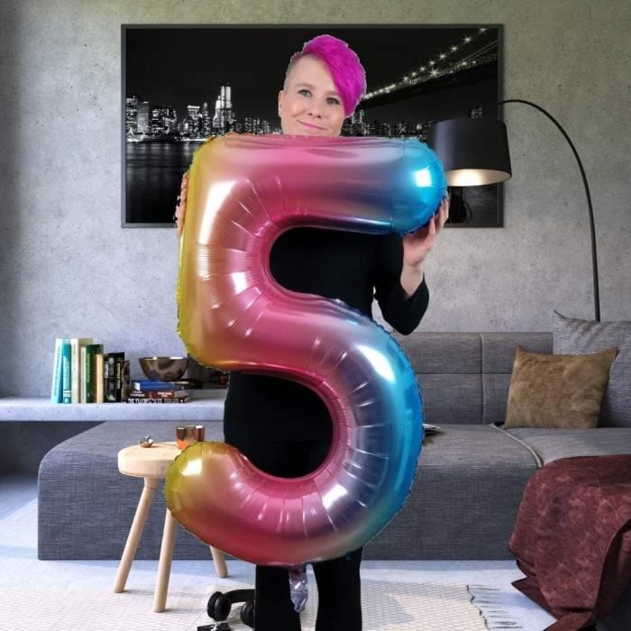 DIWULI Ballon 4 Ans XL Arc-en-ciel Rose - Chiffre 4