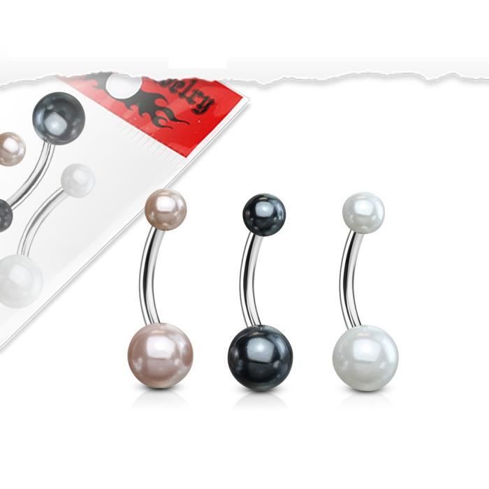 Banane De Nombril Acier Chirurgical Perle Nacrée – Boules 5-8 Mm Imitation Perle Chic – 8 Ou 10 Mm Intérieur