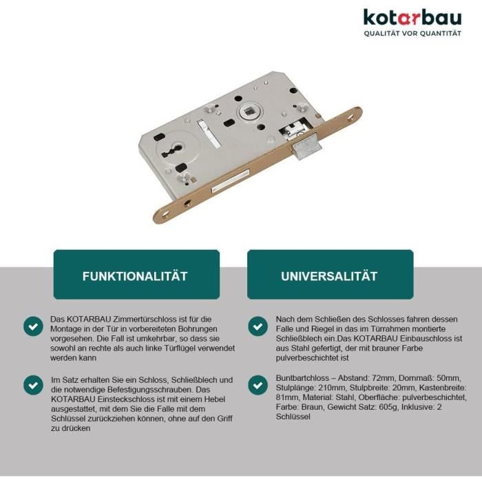 Fdit Serrure à mortaise pour porte intérieure Serrure à mortaise pour porte coulissante avec 2