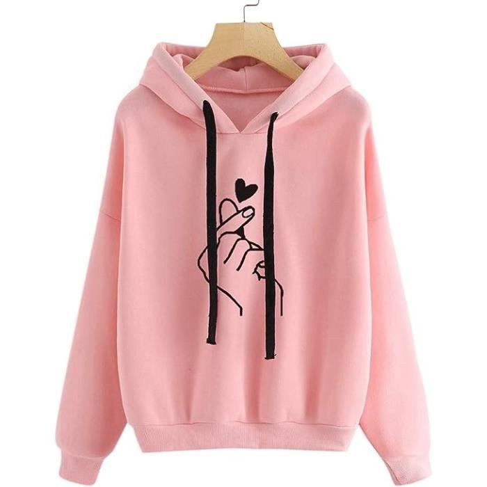 Sweat a Capuche Femme Oversize Rose Manches Longues Confortable Rose Cdiscount Pret a Porter