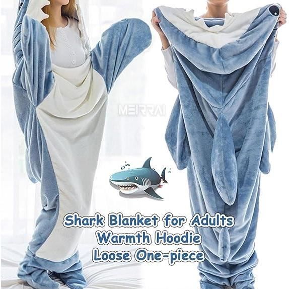 Cikiki Couverture de requin pour adulte – Combinaison à capuche en flanelle  avec capuche – Sac de couchage en polaire super douce et couverture cadeau
