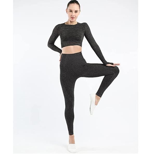 2 pièces Ensemble d'entraînement de costume de Yoga de remise en forme sans  couture à haute élasticité avec trous pour les pouces découpés dans le dos, Mode en ligne