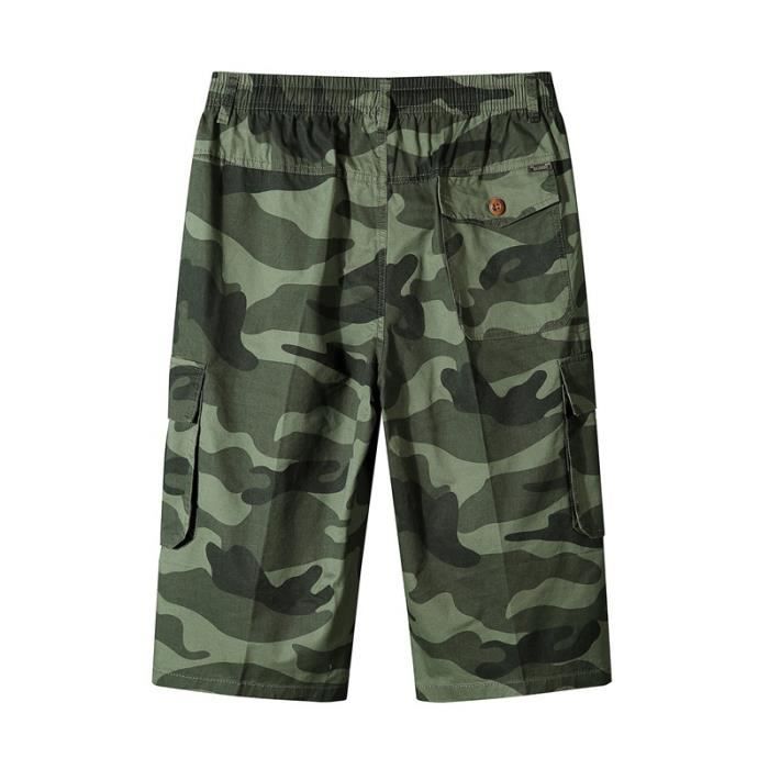 Pantacourt Cargo Camouflage Homme Coupe Droite Taille Elastique