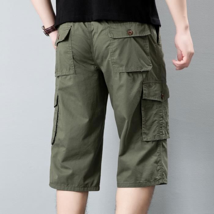 Short Cargo Homme Minetom Homme Été Pantalon En Lin Coton Lâche Capri Shorts Pantacourt 3/4 Cargo Style Décontracté