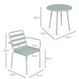 Salon de jardin bistro - table basse ronde Ø 60 cm 2 chaises empilables - acier thermolaqué vert de gris-2